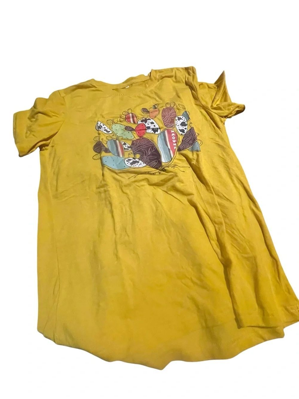 Kim Rogers ladies ladies Yellow Graphic Tee with Colorful Cactus Print sz small